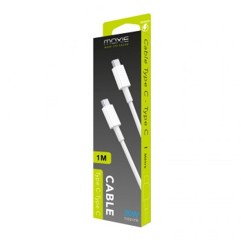Câble de charge Moxie  Type C vers Type C compatible Power Delivery packagé - longueur 1M