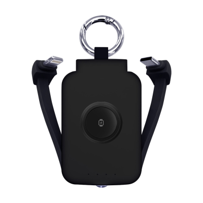 Powerbank porte-clés 2000 mAh Lightning, Type-C et module Apple Watch - Noir