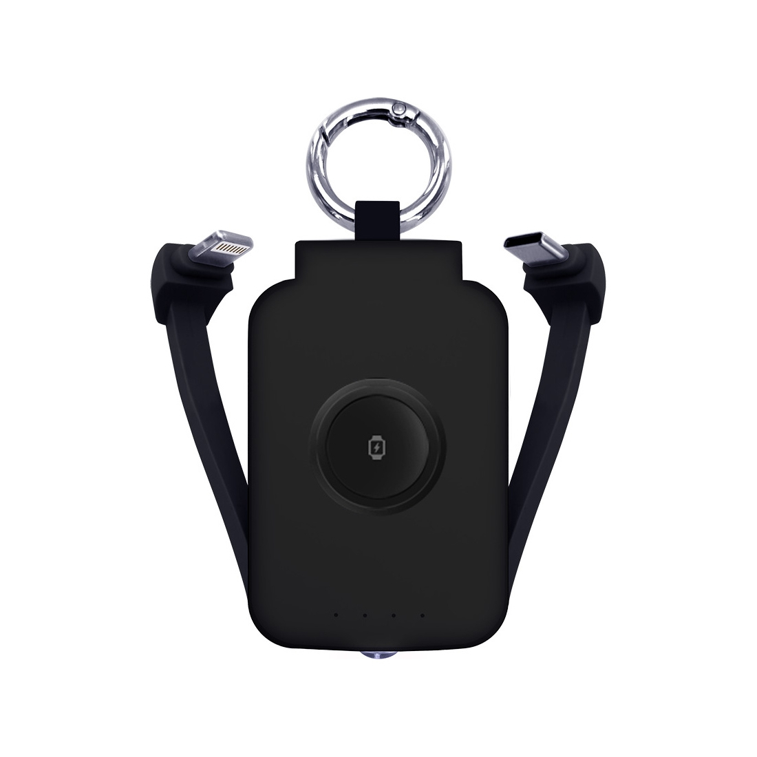 Powerbank porte-clés 2000 mAh Lightning, Type-C et module Apple Watch - Noir