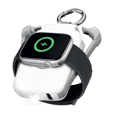 Powerbank porte-clés 2000 mAh Lightning, Type-C et module Apple Watch - Blanc