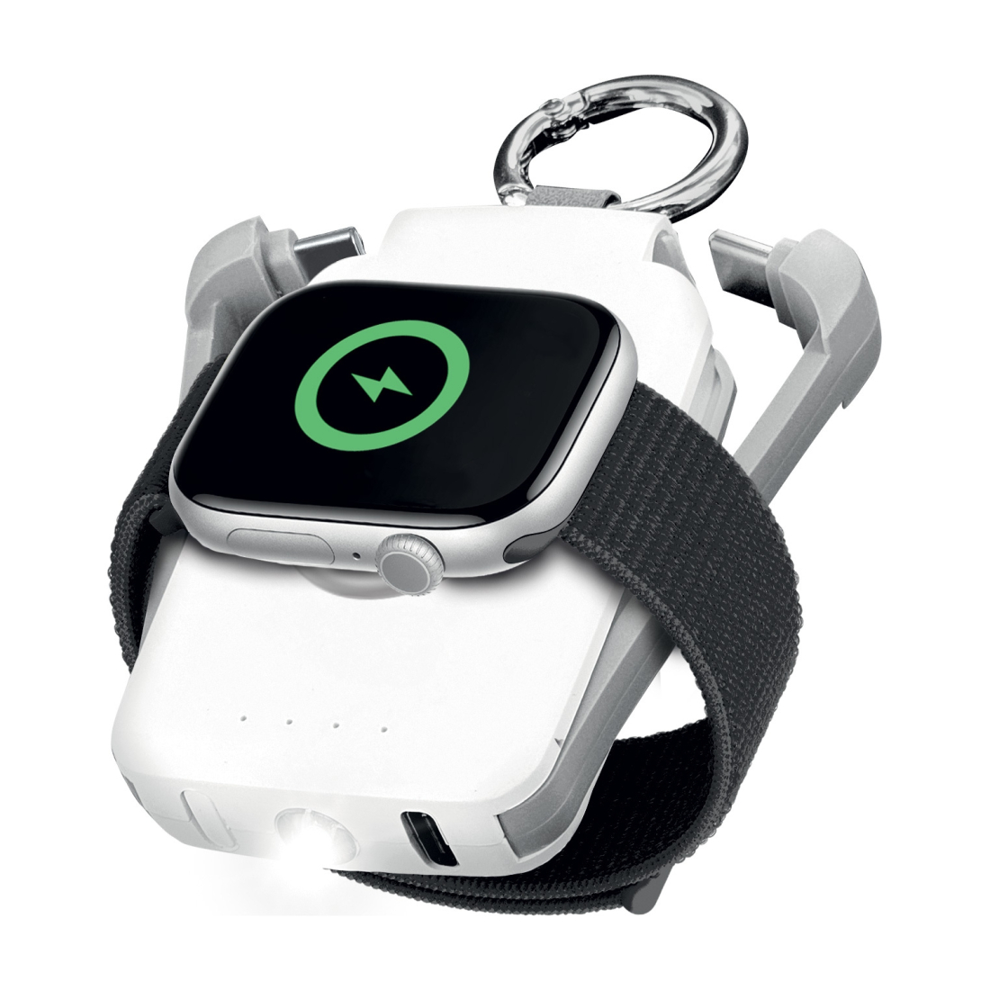 Powerbank porte-clés 2000 mAh Lightning, Type-C et module Apple Watch - Blanc