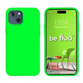Coque Silicone Moxie BeFluo Fine et Légère pour iPhone 15, Intérieur Microfibre - Vert Fluo