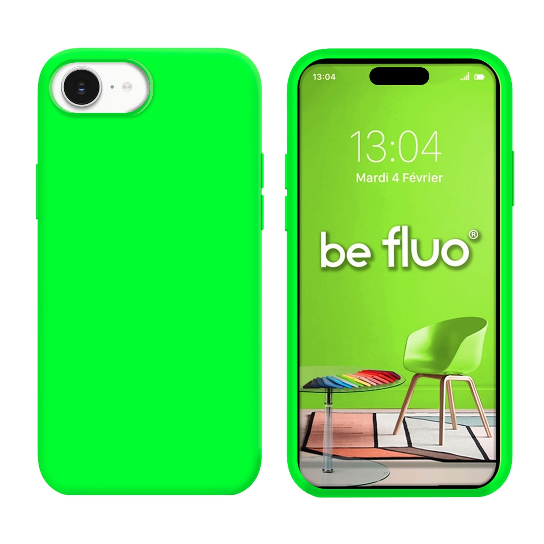 Coque Silicone Moxie BeFluo Fine et Légère pour iPhone 16e, Intérieur Microfibre - Vert Fluo