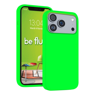 Coque Silicone Moxie BeFluo Fine et Légère pour iPhone 16 Pro, Intérieur Microfibre - Vert Fluo