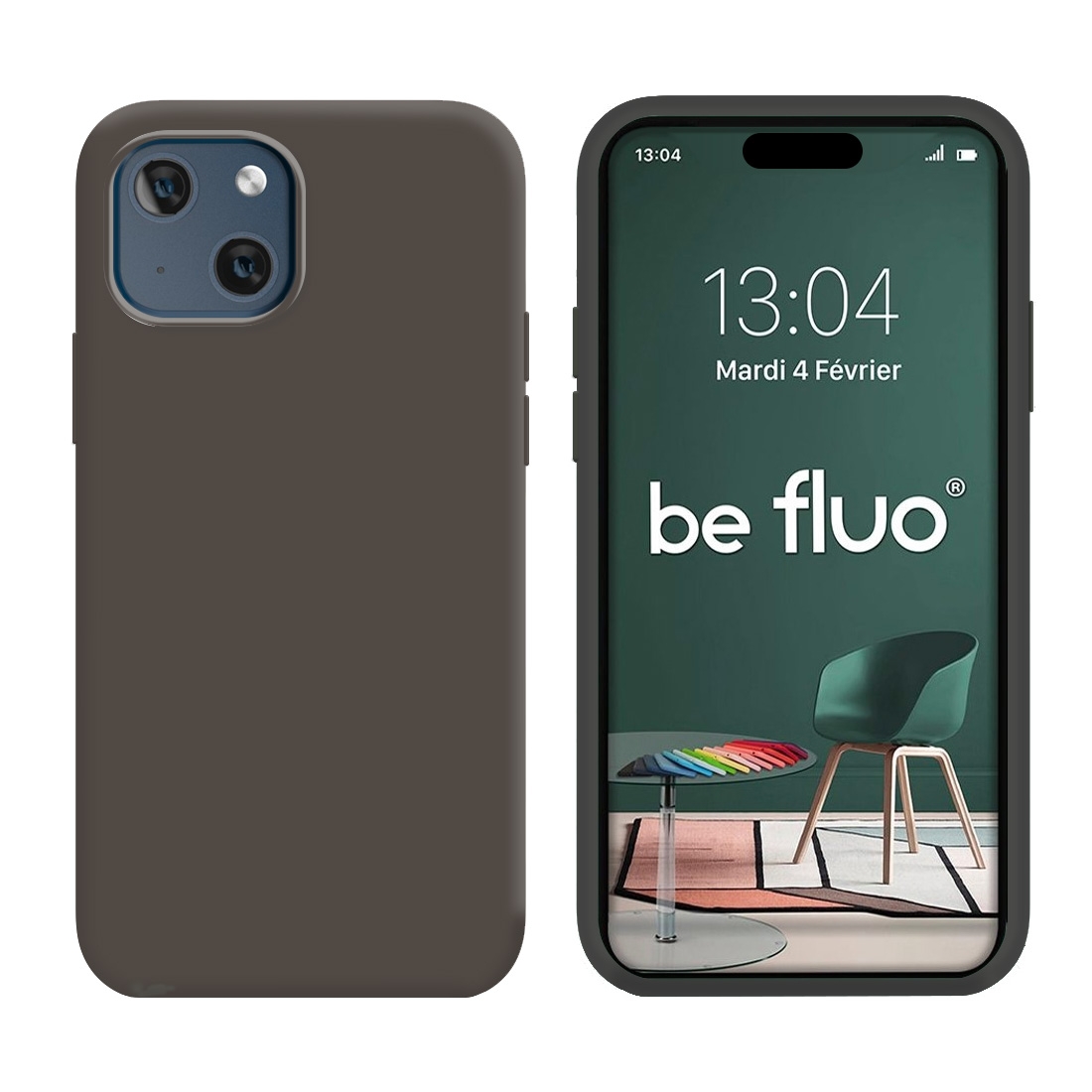 Coque Silicone Moxie BeFluo Fine et Légère pour iPhone 15, Intérieur Microfibre - Gris anthracie