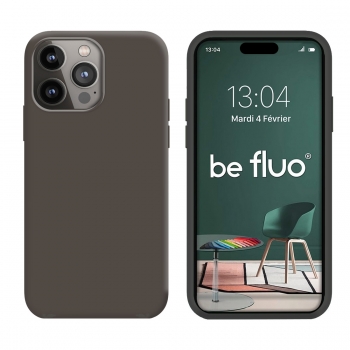 Coque Silicone Moxie BeFluo Fine et Légère pour iPhone 15 Pro, Intérieur Microfibre - Gris anthracite