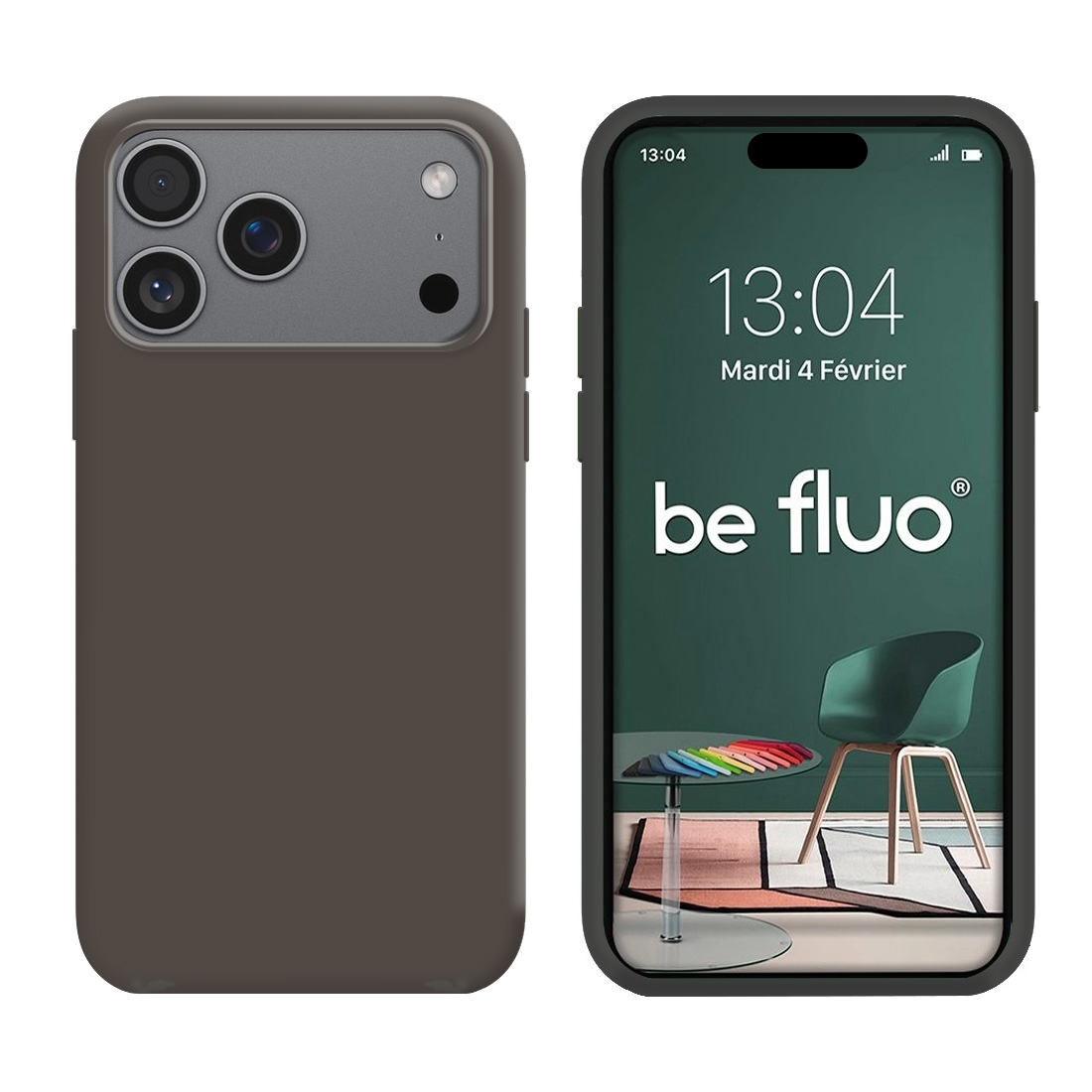 Coque Silicone Moxie BeFluo Fine et Légère pour iPhone 17 Pro, Intérieur Microfibre - Gris anthracite