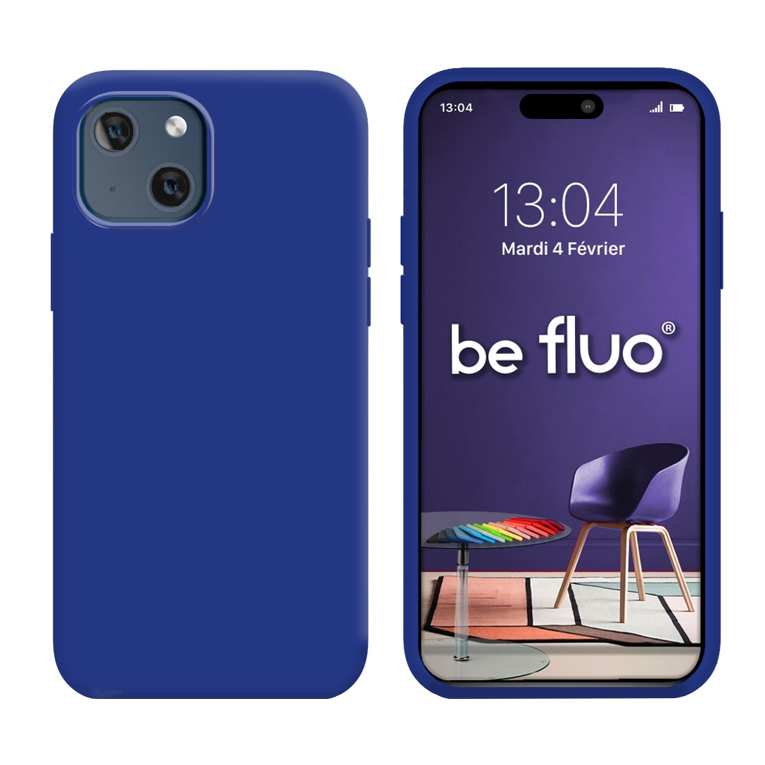 Coque Silicone Moxie BeFluo Fine et Légère pour iPhone 15, Intérieur Microfibre - Bleu electrique