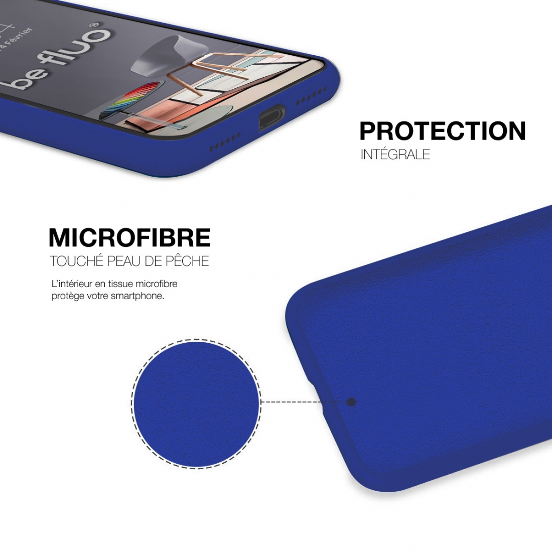 Coque Silicone Moxie BeFluo Fine et Légère pour iPhone 16, Intérieur Microfibre - Bleu electrique