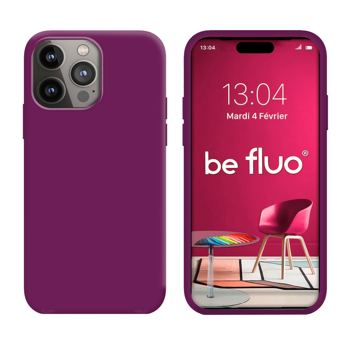 Coque Silicone Moxie BeFluo Fine et Légère pour iPhone 15 Pro Max, Intérieur Microfibre - Myrtille