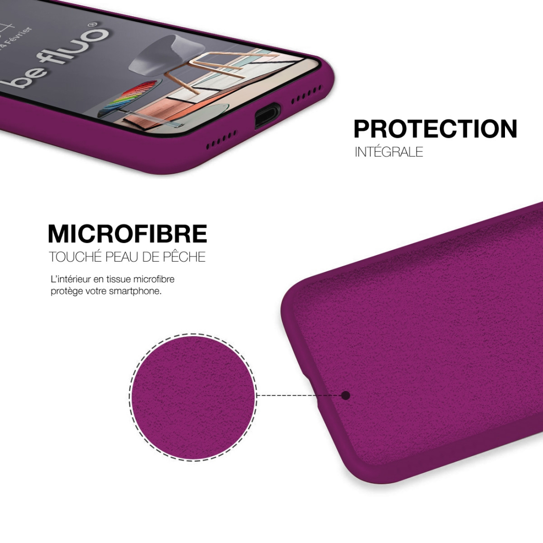 Coque Silicone Moxie BeFluo Fine et Légère pour iPhone 16 Pro, Intérieur Microfibre - Myrtille