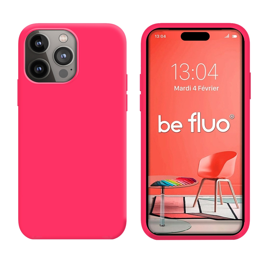 Coque Silicone Moxie BeFluo Fine et Légère pour iPhone 16 Pro Max, Intérieur Microfibre - Rose fluo
