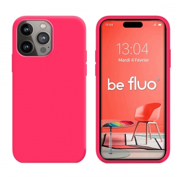 Coque Silicone Moxie BeFluo Fine et Légère pour iPhone 16 Pro, Intérieur Microfibre - Rose fluo