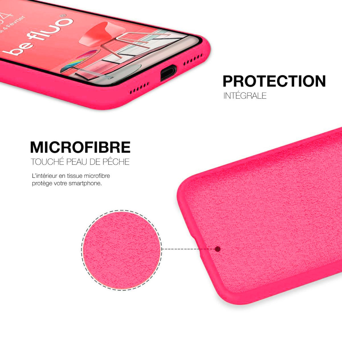 Coque Silicone Moxie BeFluo Fine et Légère pour iPhone 17 Pro, Intérieur Microfibre - Rose fluo