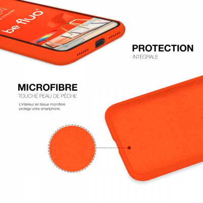 Coque Silicone Moxie BeFluo Fine et Légère pour iPhone 15, Intérieur Microfibre - Orange Sunset
