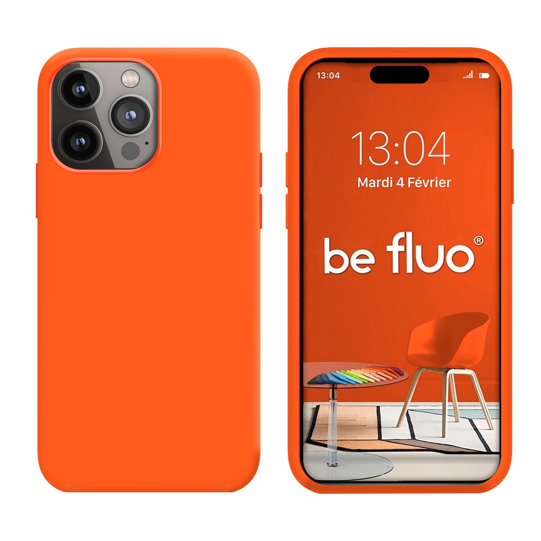Coque Silicone Moxie BeFluo Fine et Légère pour iPhone 16 Pro Max, Intérieur Microfibre - Orange Sunset