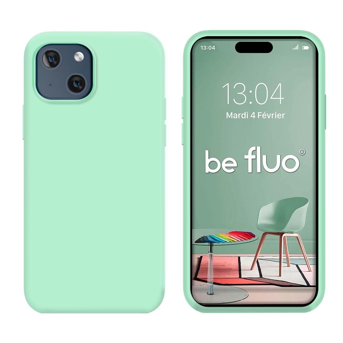 Coque Silicone Moxie BeFluo Fine et Légère pour iPhone 15, Intérieur Microfibre - Menthe poivrée