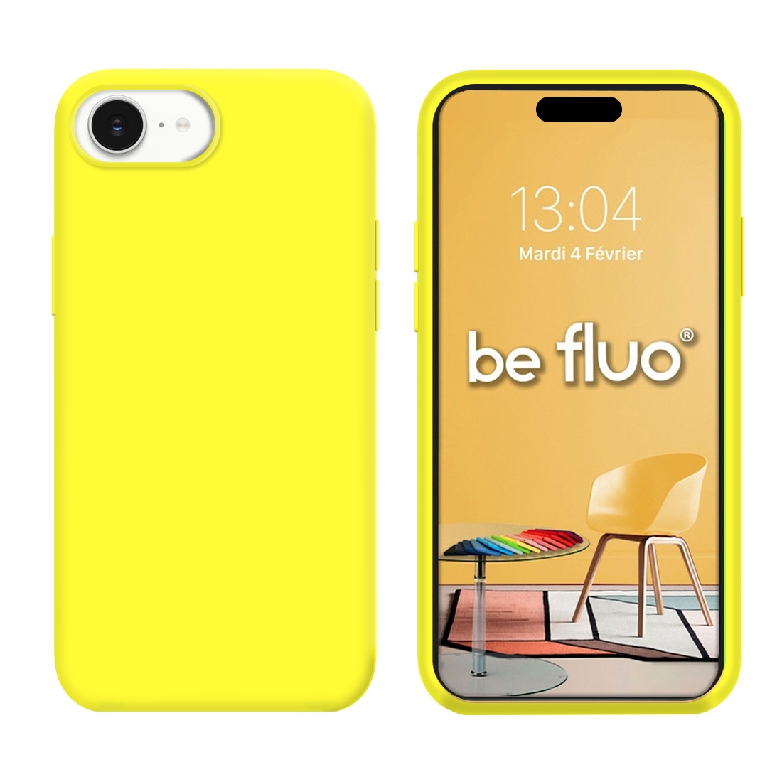Coque Silicone Moxie BeFluo Fine et Légère pour iPhone 16e, Intérieur Microfibre - Jaune fluo