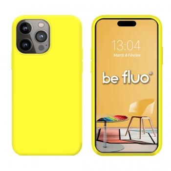 Coque Silicone Moxie BeFluo Fine et Légère pour iPhone 16 Pro Max, Intérieur Microfibre - Jaune fluo