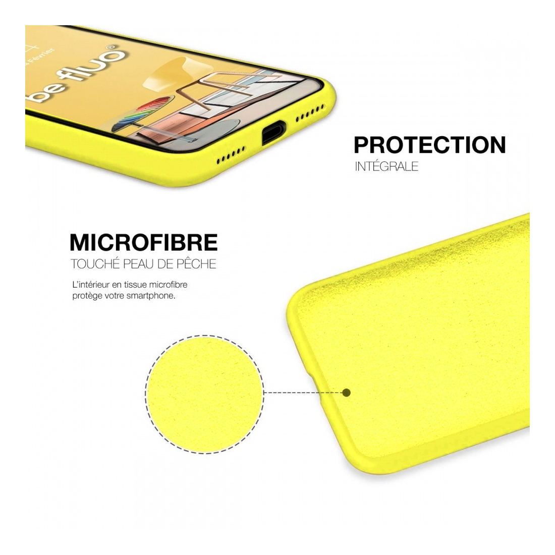 Coque Silicone Moxie BeFluo Fine et Légère pour iPhone 16 Pro Max, Intérieur Microfibre - Jaune fluo