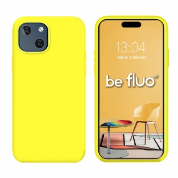 Coque Silicone Moxie BeFluo Fine et Légère pour iPhone 15, Intérieur Microfibre - Jaune fluo