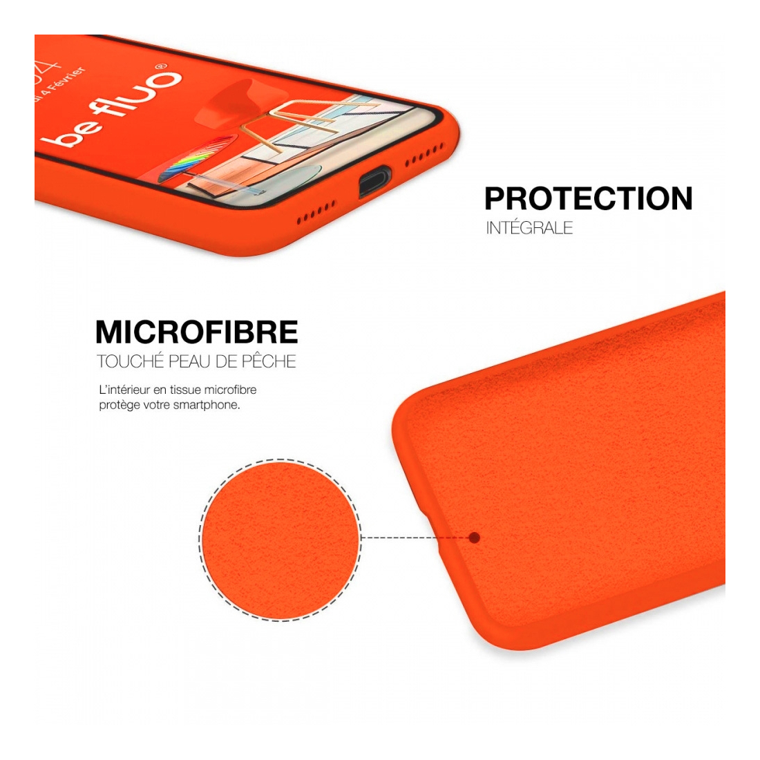 Coque Silicone Moxie BeFluo Fine et Légère pour iPhone 16e, Intérieur Microfibre - Orange Sunset