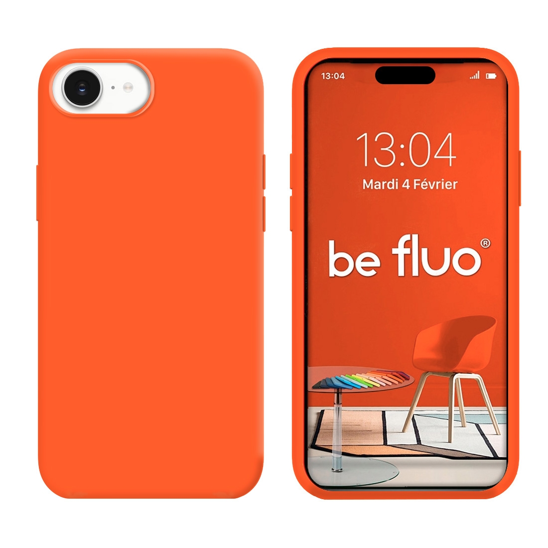 Coque Silicone Moxie BeFluo Fine et Légère pour iPhone 17e, Intérieur Microfibre - Orange Sunset