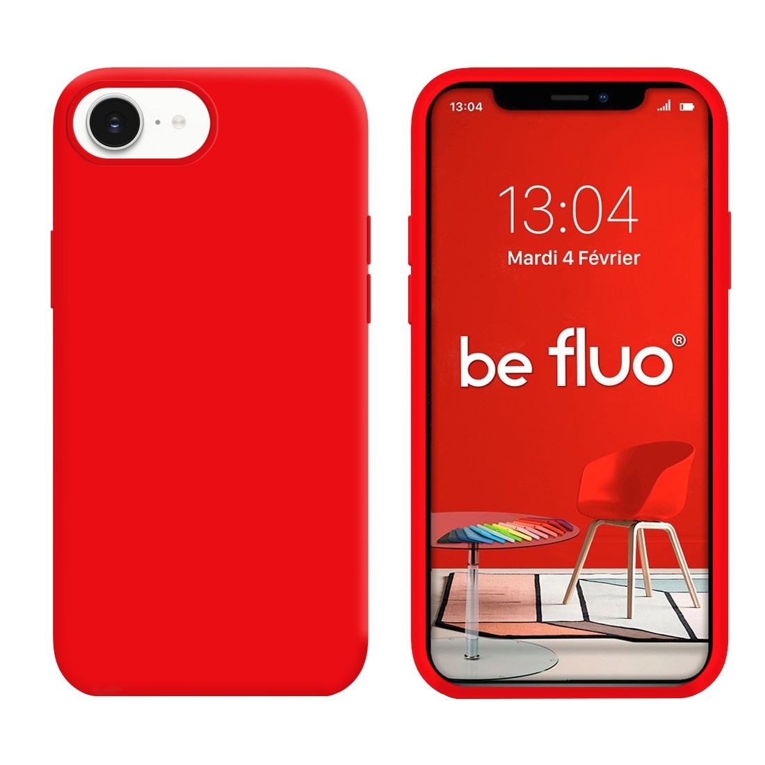 Coque Silicone Moxie BeFluo Fine et Légère pour iPhone 17e, Intérieur Microfibre - rouge