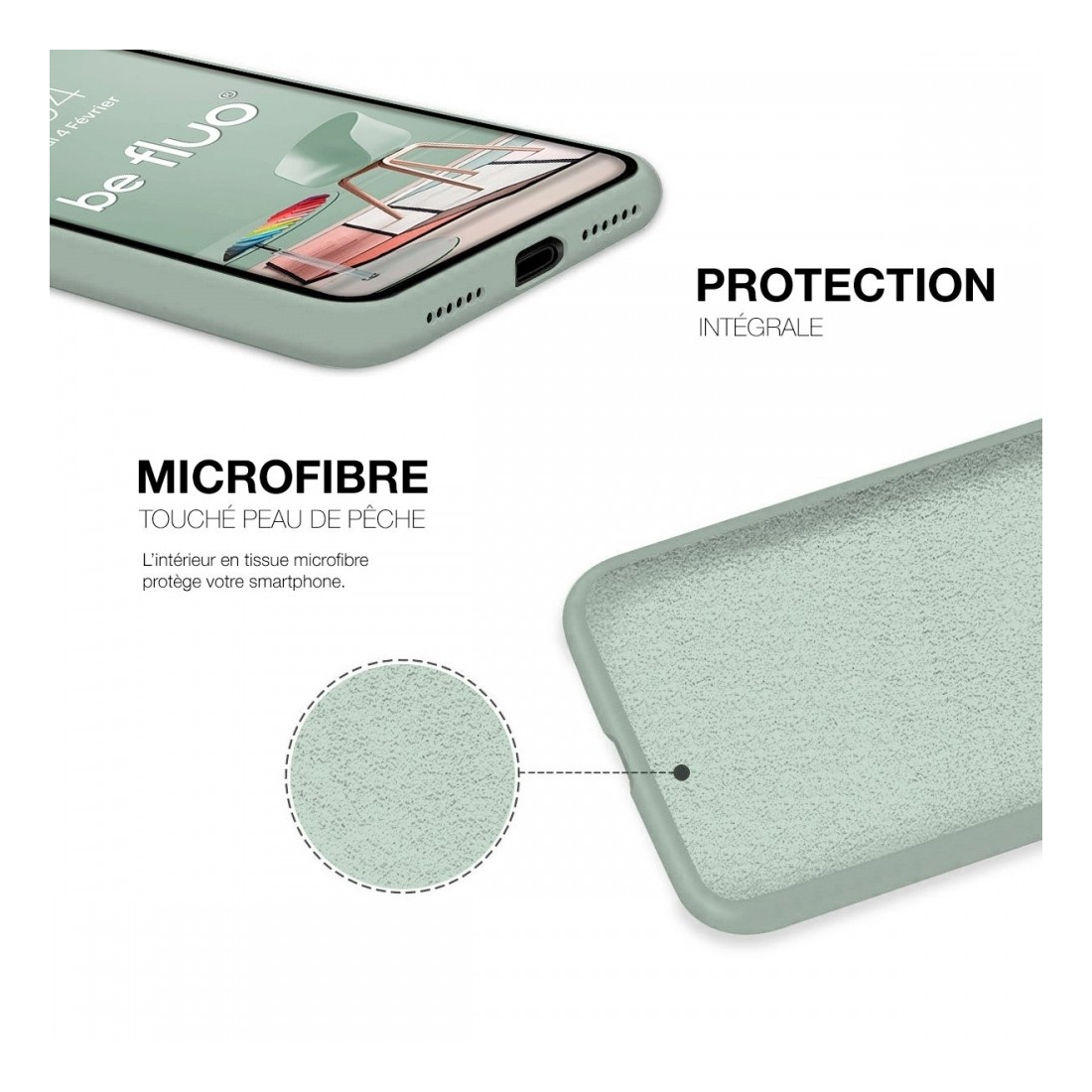 Coque Silicone Moxie BeFluo Fine et Légère pour iPhone 17e, Intérieur Microfibre - menthe