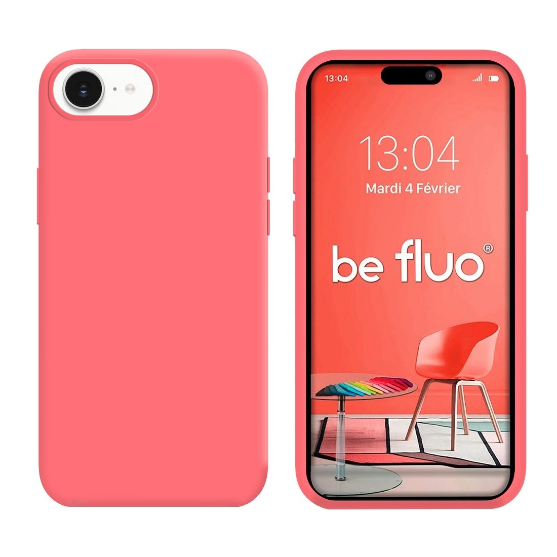 Coque Silicone Moxie BeFluo Fine et Légère pour iPhone 17e, Intérieur Microfibre - rose