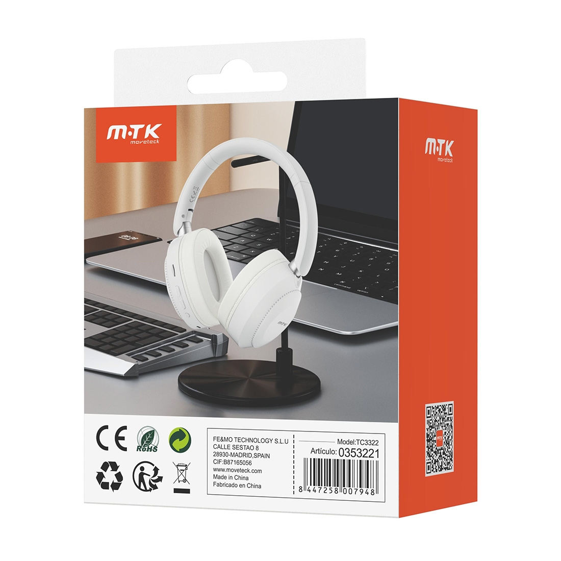Casque Bluetooth Sans Fil TWS pliable - blanc