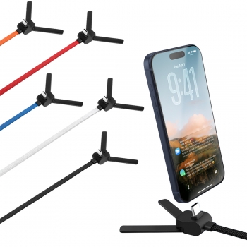 Cable de charge en nylon tressé 60W  avec support trepied - Noir