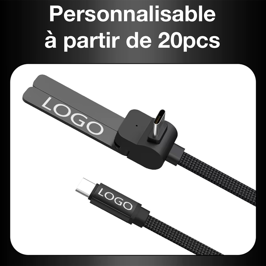 Cable de charge en nylon tressé 60W  avec support trepied - Noir