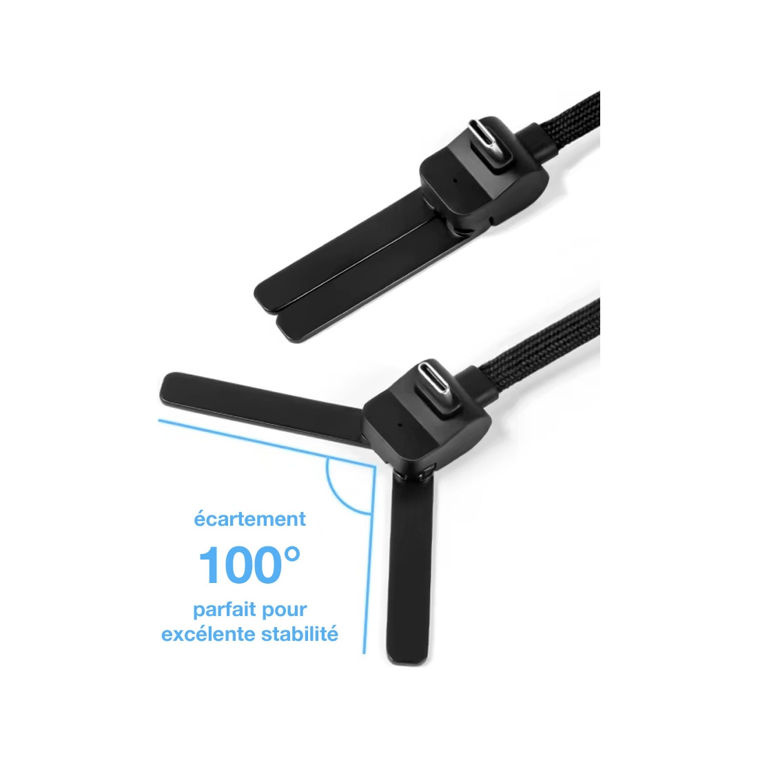 Cable de charge en nylon tressé 60W  avec support trepied - Bleu