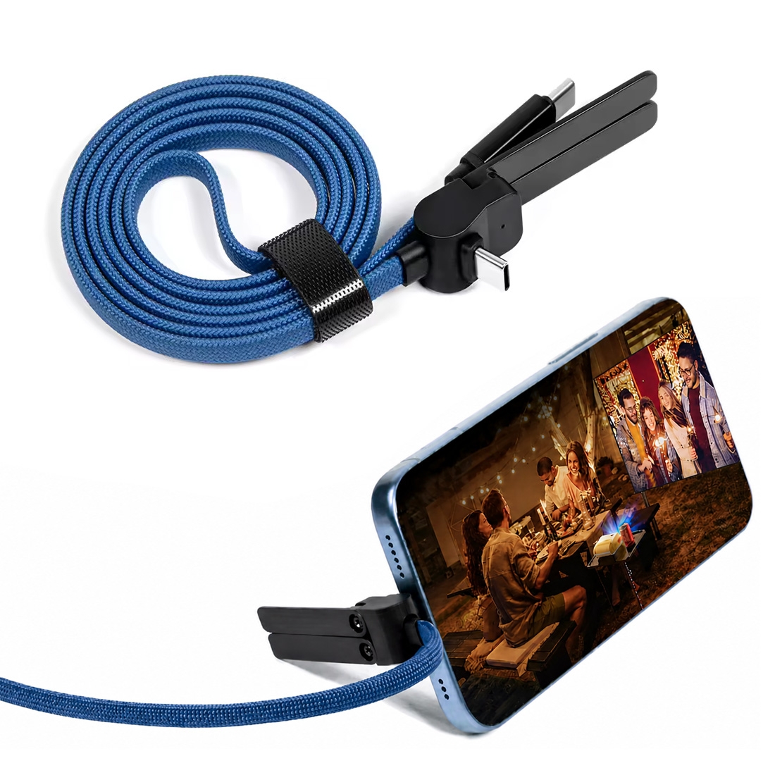 Cable de charge en nylon tressé 60W  avec support trepied - Bleu