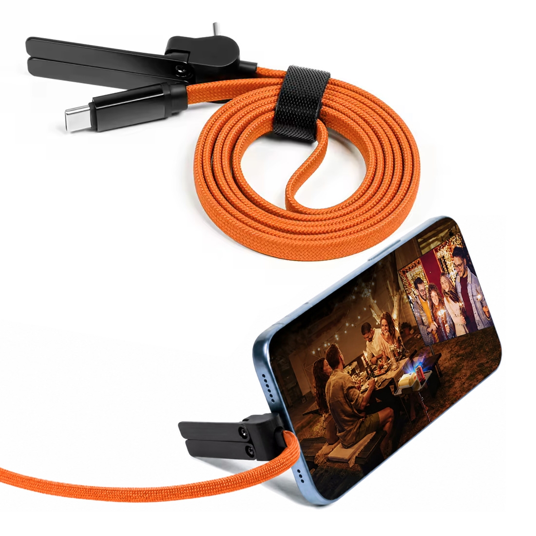 Cable de charge en nylon tressé 60W  avec support trepied - Orange