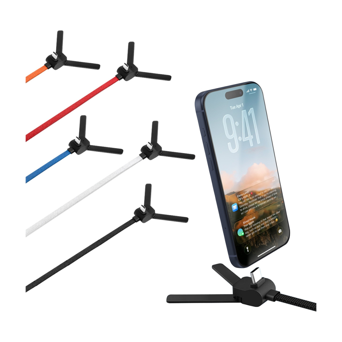 Câble data USB-C vers USB-C 60W avec support trépied 1 m - Rouge