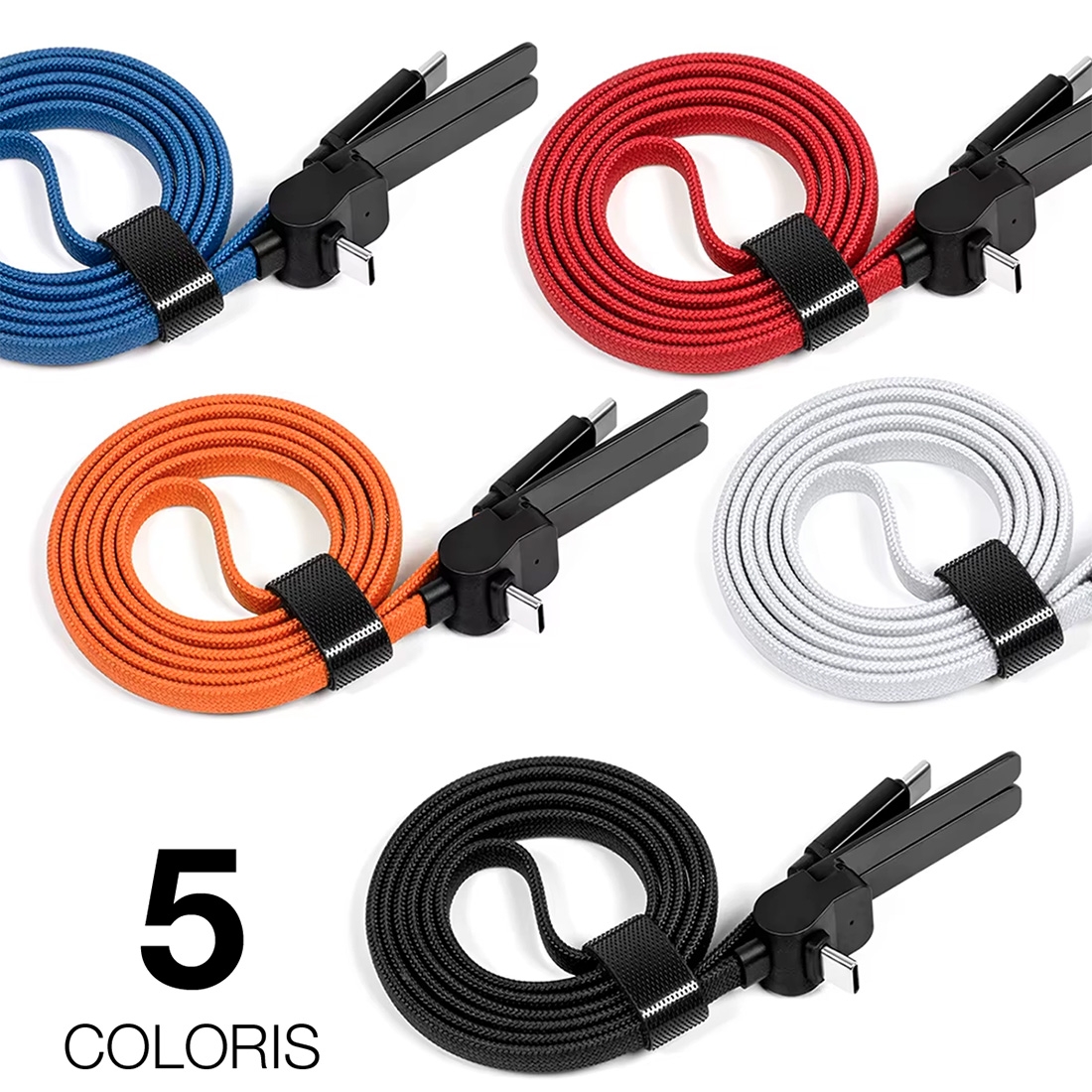Cable de charge en nylon tressé 60W  avec support trepied - Rouge