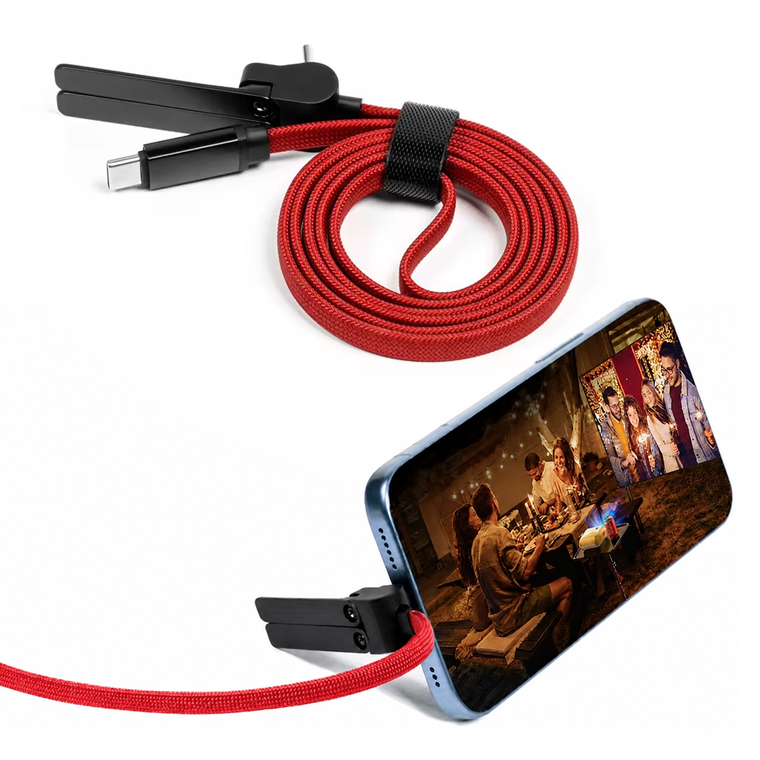 Cable de charge en nylon tressé 60W  avec support trepied - Rouge