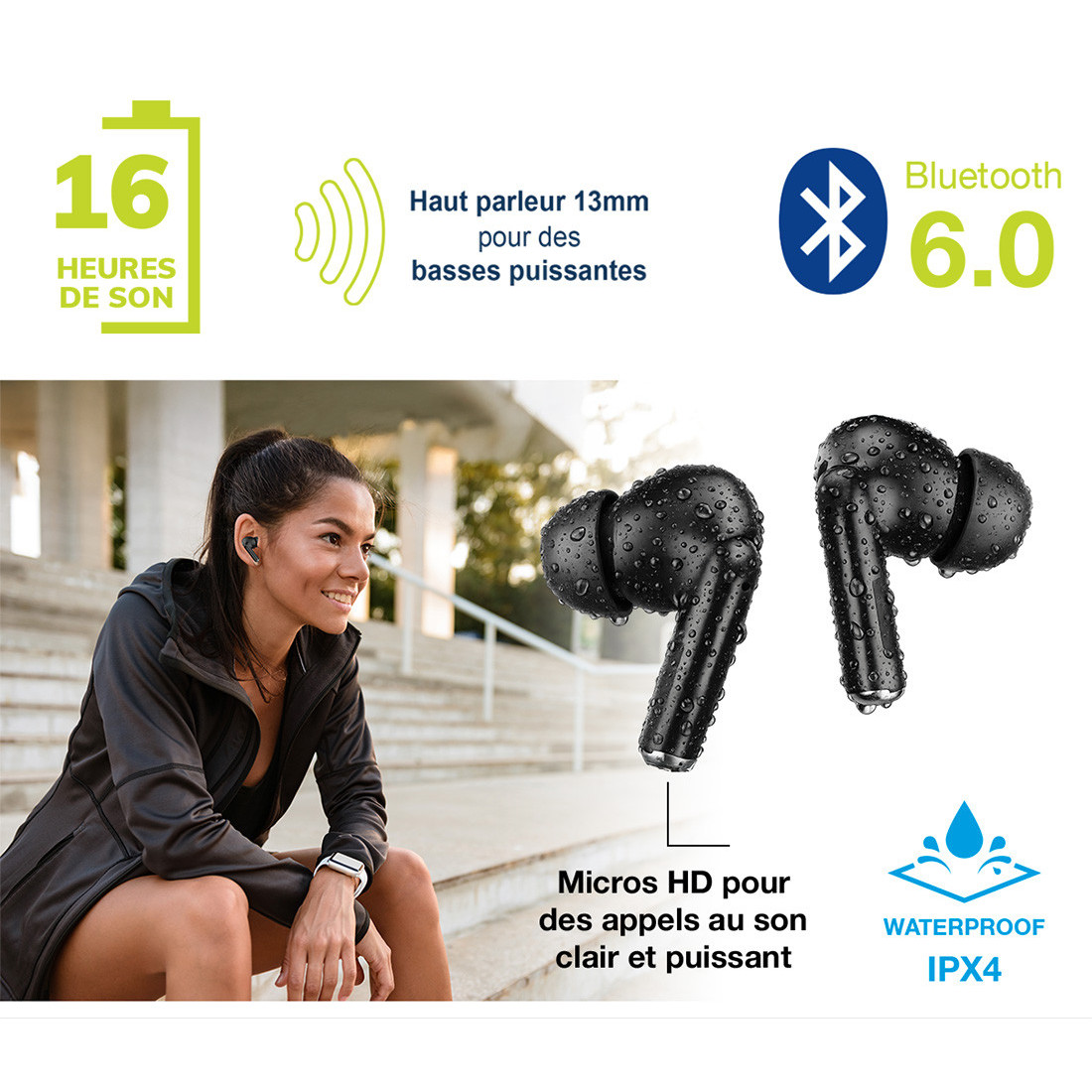 Oreillette BlueTooth Stéréo true wireless noir - TWS1