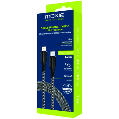 Cable Nylon ultra résistant embouts renforcés Type C /Lightning 1.2m