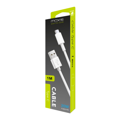 Câble Data Moxie USB-A 2.0 Réversible vers USB Type-C Blisté - Blanc