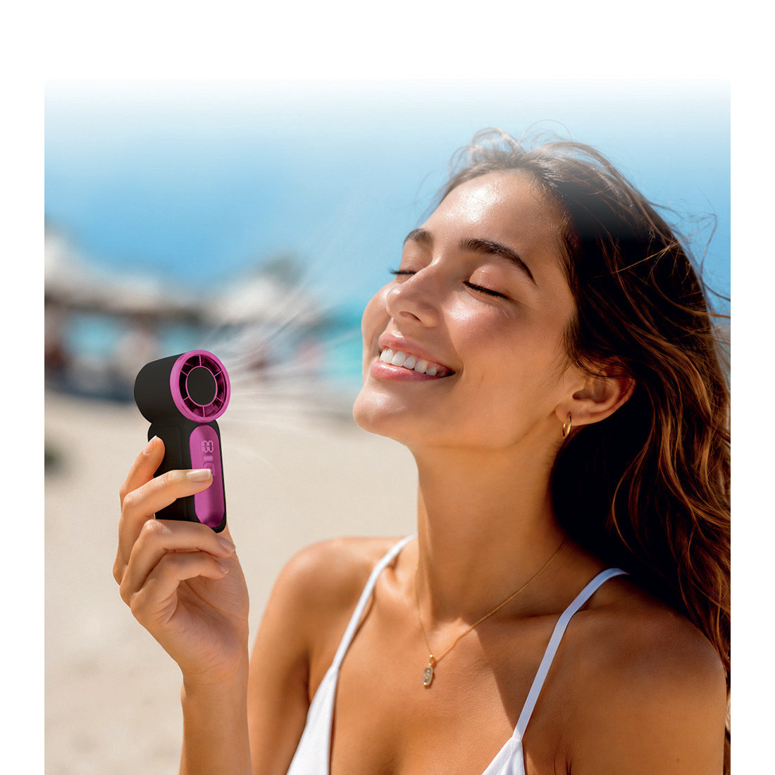 Mini Ventilateur rechargeable 1200 mah Pocket Fan à 6 vitesses - Gris / Rose