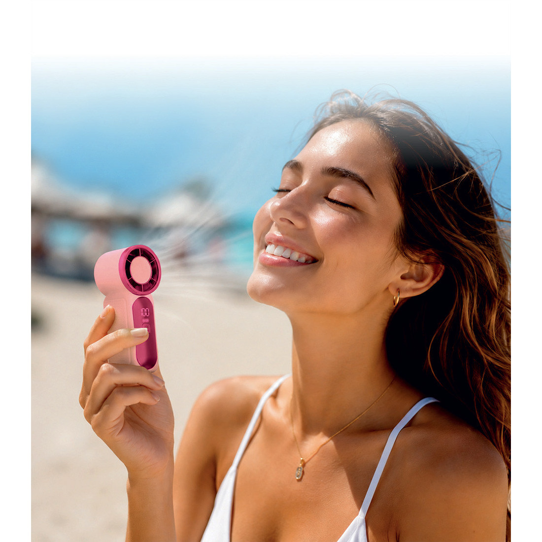 Mini Ventilateur rechargeable 1200 mah Pocket Fan à 6 vitesses - Rose