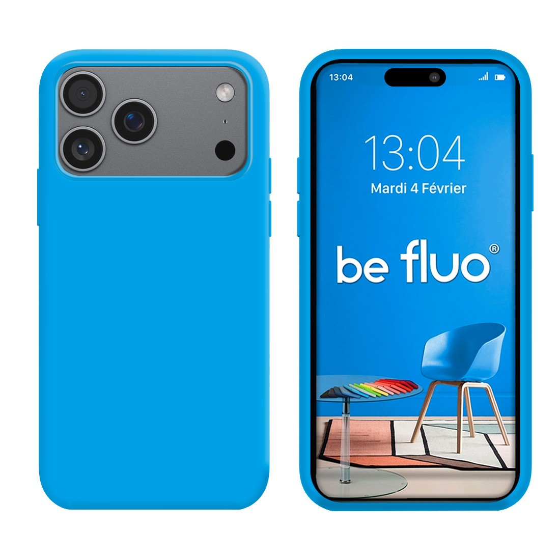 Coque Silicone Moxie BeFluo pour iPhone 18 Pro - Bleu clair