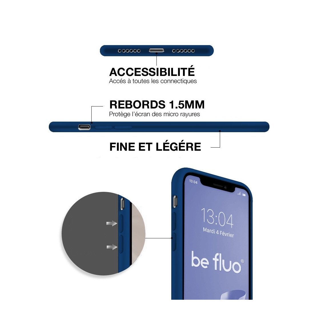 Coque Silicone Moxie BeFluo pour iPhone 18 Pro Max - Bleu marine