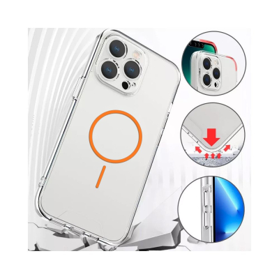 Coque renforcée transparente iPhone 18 Pro avec magsafe - orange
