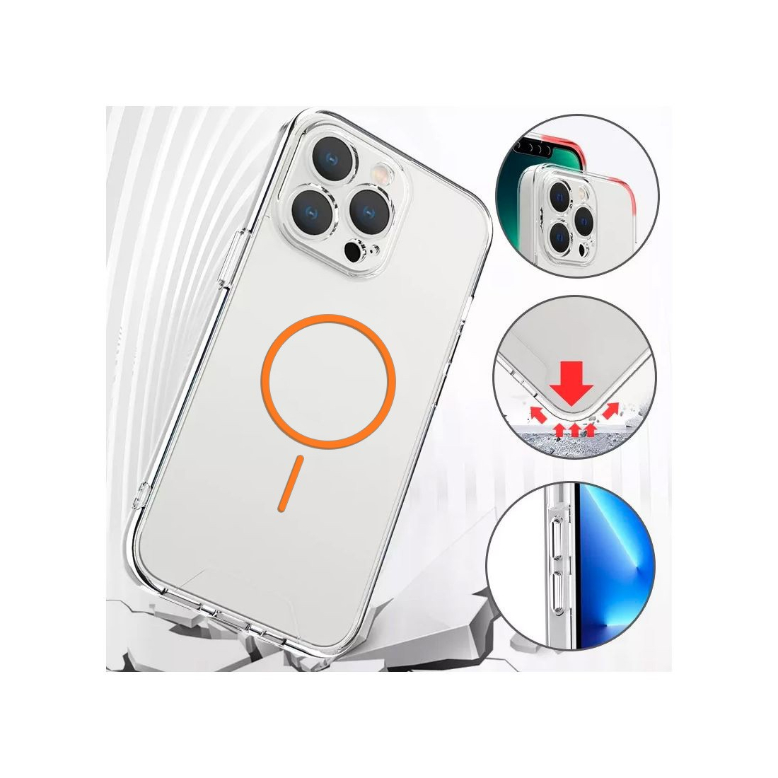 Coque renforcée transparente iPhone 18 Pro avec magsafe - orange