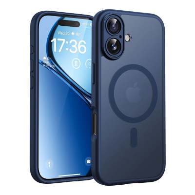 Coque renforcée semi transparente iphone 18 avec magsafe couleur bleu