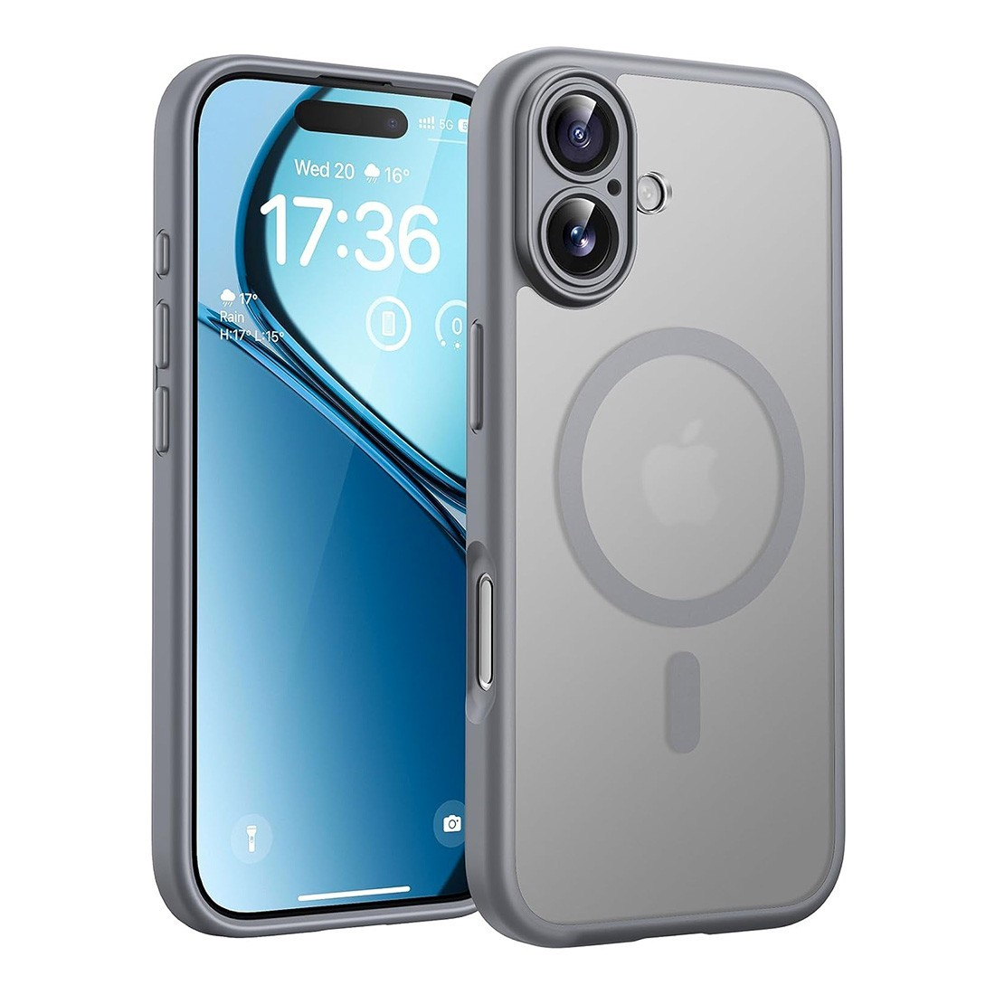 Coque renforcée semi transparente iphone 18 avec magsafe couleur Gris